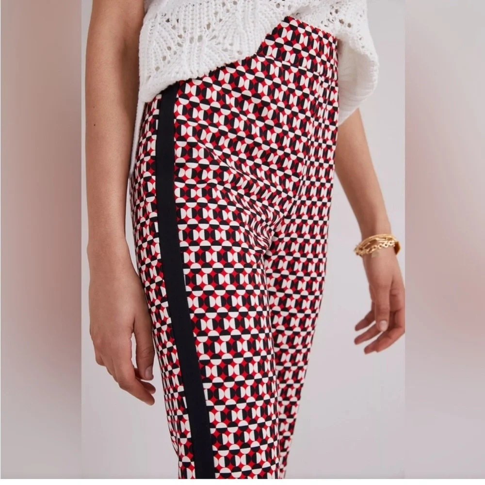 Anthropologie Maeve The Margot Kick Flare Pants Red Geometric Pull On Sz XS - Picture 3 of 15
